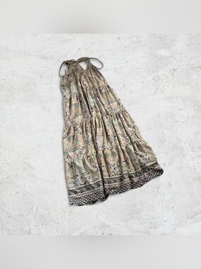 Sleeveless Paisley Tiered Maxi Dress in Soft Pastel